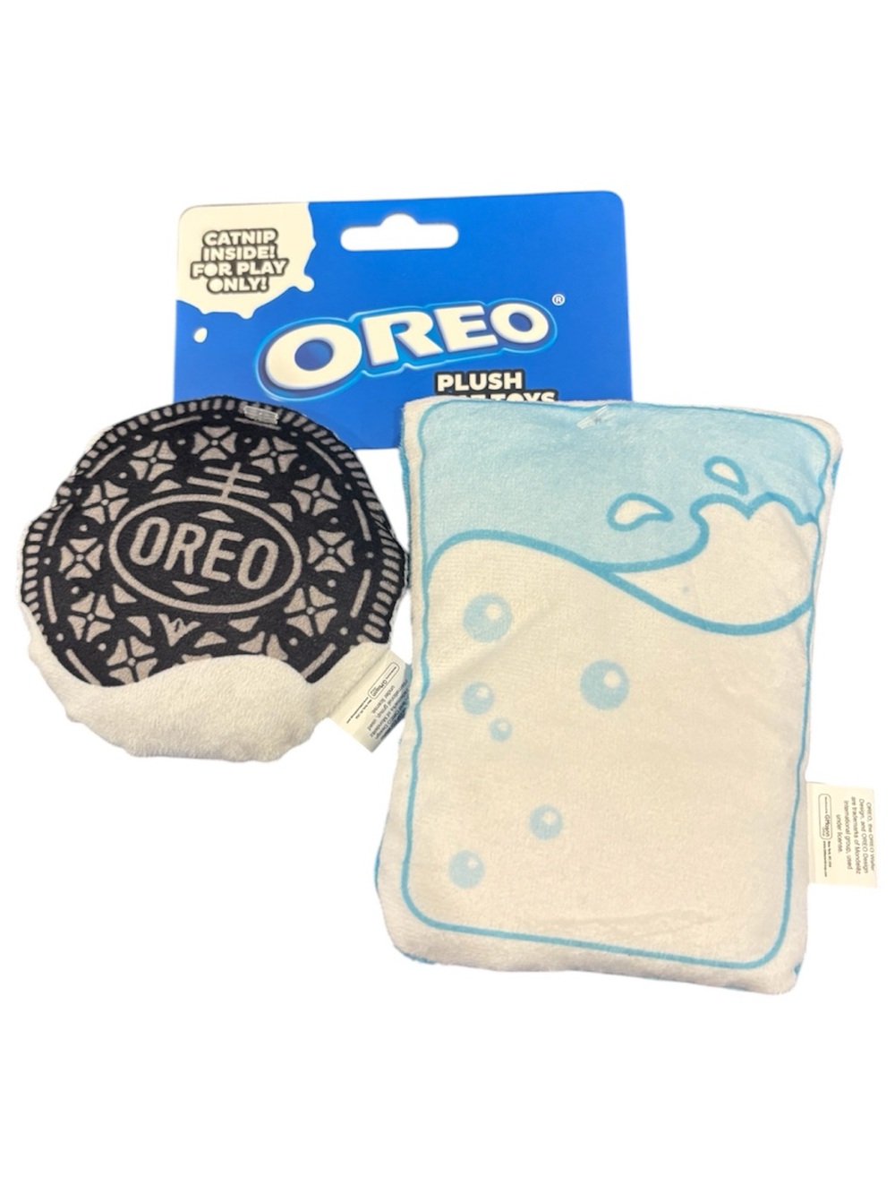 Oreo Plush Cat Toys - Black & White Cookie + Blue & White Milk Plush Set
